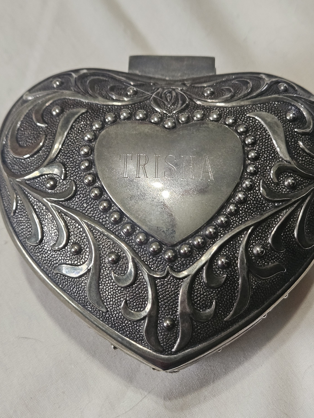 Engraved Heart Trinket Box - Silver Tone with 'TRISHA'